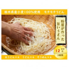 【栃木県産小麦】そうめん・うどん・太うどん 各4把セット 200g&times;12把(24人前)