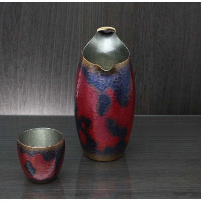 【冷たい口当たり】百年物語 銅製 茜色-錦-ちろり 手作り 日本酒 贈答品 新潟県 弥彦村