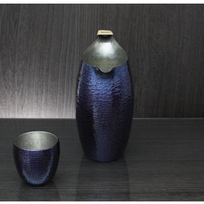 【冷たい口当たり】百年物語 銅製 青藍色 ちろり 手作り 日本酒 贈答品  新潟県 弥彦村
