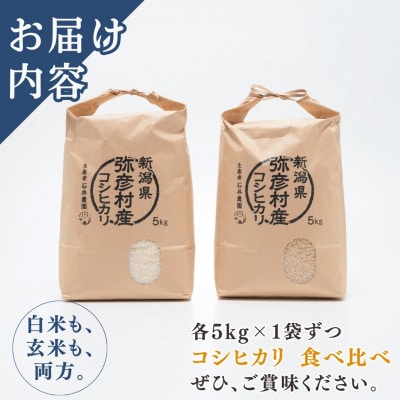 新県弥彦村石井農園　令和7年産コシヒカリ白米・玄米 食べ比べセット【白米5kg、玄米5kg】