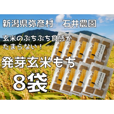 ぷちぷち食感がたまらない「発芽玄米餅」　8袋　新潟県弥彦村産「こがねもち」100%使用