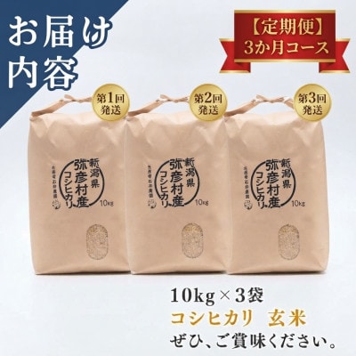 【毎月定期便】新潟県弥彦村　石井農園コシヒカリ　玄米10kg×3か月全3回