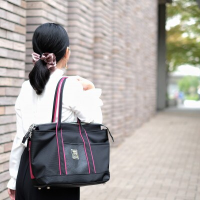 【左肩用】お仕事バッグ　しごとーと　シャイニー　ブラック/チェリーピンク　ストラップセット