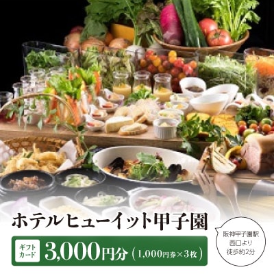 ホテルヒューイット甲子園 　ギフトカード1,000円券×3枚