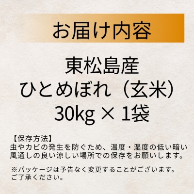 【令和7年産米】【玄米】ひとめぼれ 30kg × 1袋 単一原料米 宮城県産