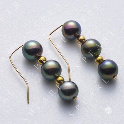 アコヤ フックピアス(黒染め)(6.5mm-7mm) 14金メッキ