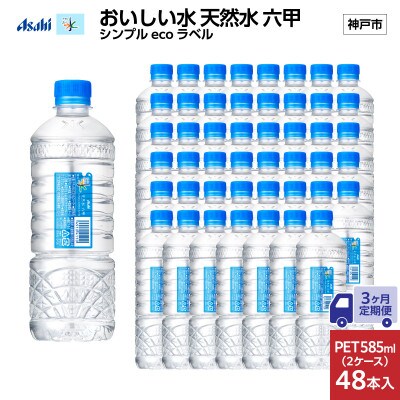 【毎月定期便】【3ヶ月】アサヒ 天然水六甲 ecoラベル585ml×48本(24本入2ケース)全3回