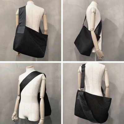 【-Less】DIA MESH/アシンメトリーショルダーバッグ　L (ブラック)　LMSB-7003