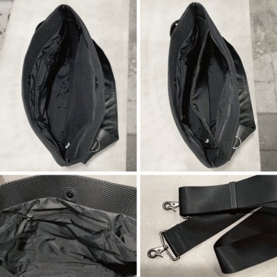 【-Less】DIA MESH/アシンメトリーショルダーバッグ　L (ブラック)　LMSB-7003