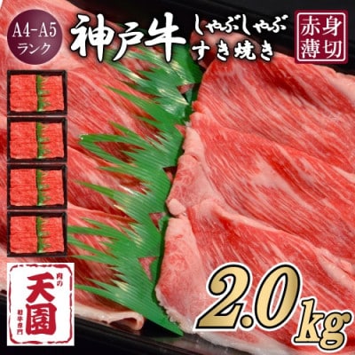 【ふるさと納税】【肉の天園】神戸牛 赤身 モモ しゃぶしゃぶすき焼き2000g