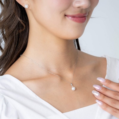 K14 あこやパール ダイヤモンド ネックレス/ペンダント 薄月】無調色 アコヤパール ダイヤモンド K14 ホワイトゴールド