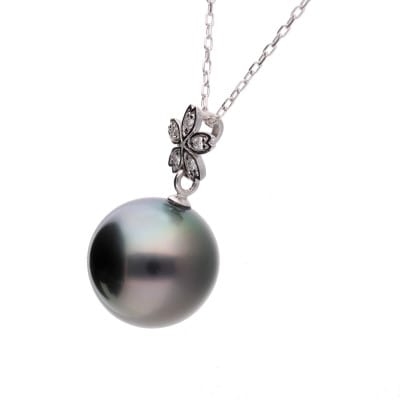 【星桜】黒蝶真珠(タヒチパール)ダイヤモンド PT900 プラチナ ペンダントトップ