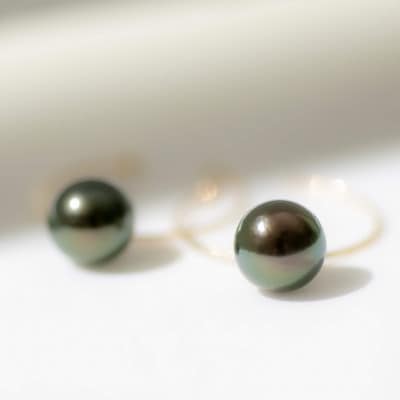 黒蝶真珠(タヒチパール) 8mm K10 イエローゴールド フープピアス 30mm