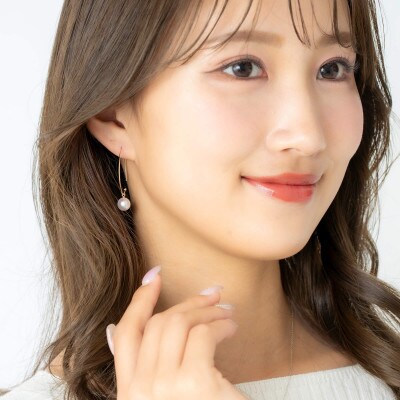 無調色 アコヤパール 7.5mm K10 イエローゴールド フープピアス 外径30mm