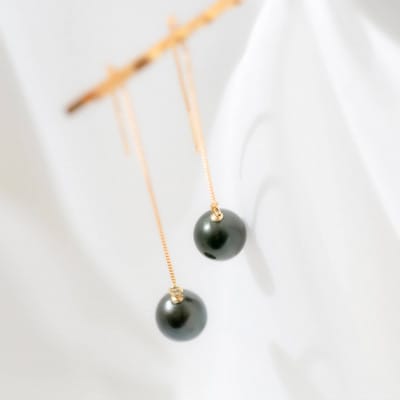 黒蝶真珠(タヒチパール)K10 イエローゴールド アメリカンピアス ベネチアン 60mm