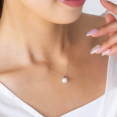 【9月誕生石】無調色 アコヤ真珠 ブルーサファイア K10WG ペンダント ネックレス チェーン付き