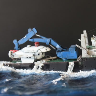 小型潜航艇わだつみ/輸送シーンジオラマ GK完成品《オリジナル1点もの》レジンキャスト製塗装済完成品