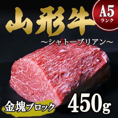 【毎月数量限定】山形牛 A5ランク 赤身希少なシャトーブリアン金塊ブロック450g  110-D01