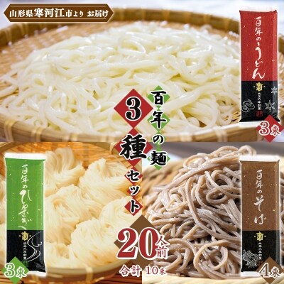 亀山製麺所の百年の麺3種セット 20人前 (計10束)【蕎麦 饂飩 ひやむぎ】　011-F35