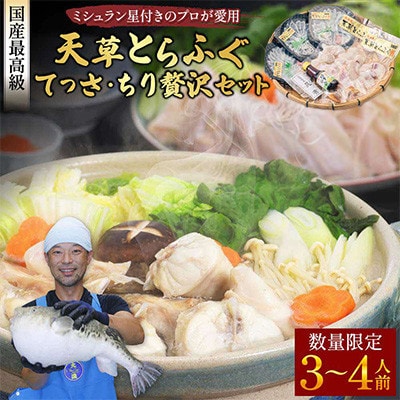 【毎月定期便】1日25セット限定!天草とらふぐてっさ・てっちり贅沢セット3～4人前(宇城市)全3回