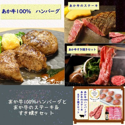 あか牛100%ハンバーグとあか牛のステーキ&すき焼きセット(宇城市)