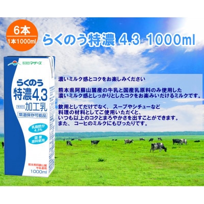 牛乳　らくのう特濃4.3 1000ml×6本(宇城市)