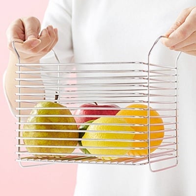 [ハナウタ] おしゃれなステンレス製キッチン用品 キッチンバスケットL シルバー【012P007】