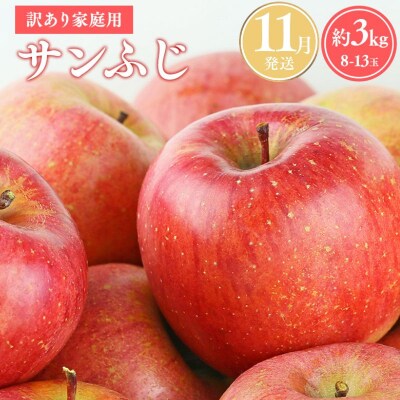 【令和8年産先行受付】11月発送 訳あり 家庭用サンふじ約3kg【青森県平川市産・青森りんご】
