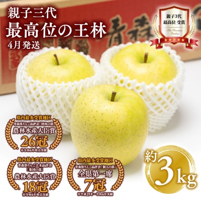 【4月発送】親子三代最高位の王林 約3kg【平川市広船産りんご】