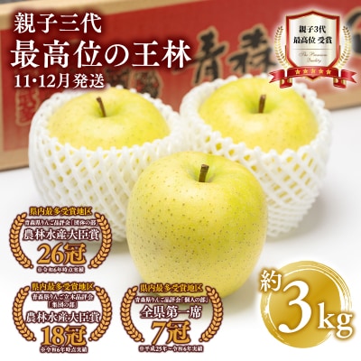 11月・12月発送】 親子三代最高位の王林 約3kg【平川市広船産りんご