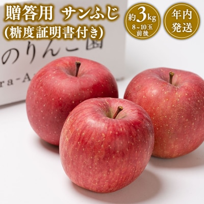 【12月発送】 贈答用サンふじ約3kg(糖度証明書付き) 【那由多のりんご園・平川市産】