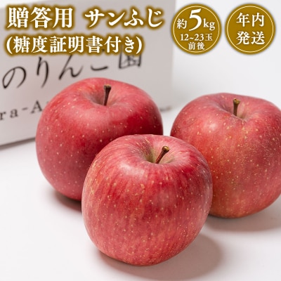【12月発送】 贈答用サンふじ約5kg(糖度証明書付き) 【那由多のりんご園・平川市産】