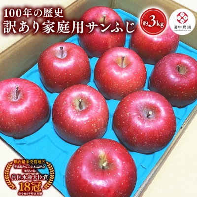 12月 100年の歴史 訳あり 家庭用サンふじ 約3kg【田中農園・青森県平川市産・青森りんご】