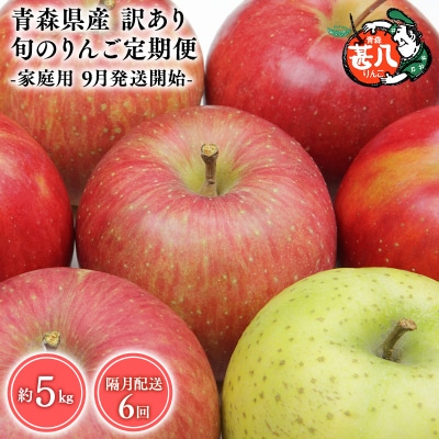【9月発送開始】隔月配送　定期便6回　訳あり　家庭用　甚八りんご　5kg　【マルジンサンアップル】