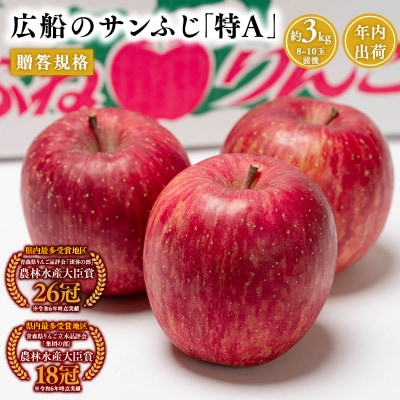 年内 贈答規格 広船のサンふじ 約3kg「特A」【広船アップルクラブ・平川市広船産・青森りんご】