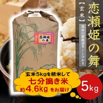 【玄米5kg⇒七分搗き米】筑波山麓厳選★検査1等米こしひかり【恋瀬姫の舞】令和7年産