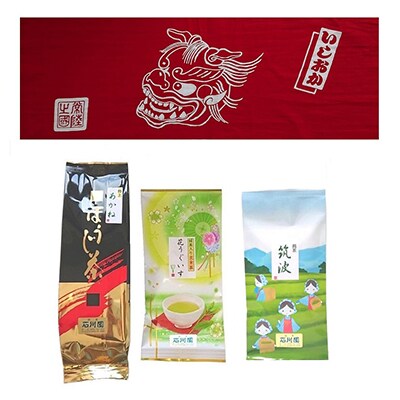 お茶とお祭り手拭いセット(えんじ)