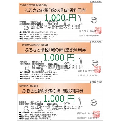 国民宿舎宿泊利用率NO.1「鵜の岬」館内利用券1,000円×3