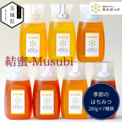 茨城県産 国産 天然生はちみつ 田舎はちみつ 280g×7種類セット 結蜜-Musubi B7
