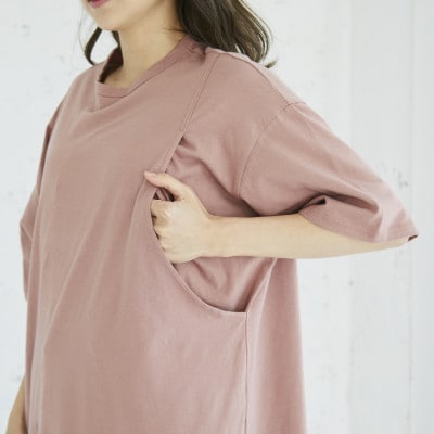 マタニティから使えるモーハウスの授乳服　シンプルワンピース(アプリコット)