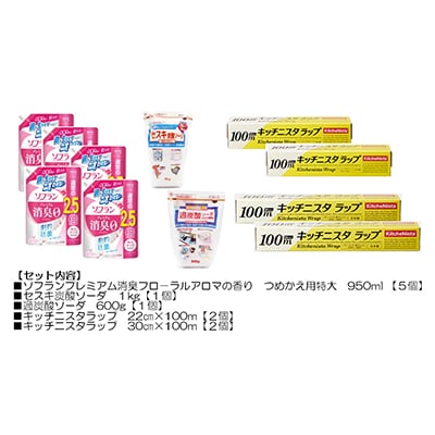 日用品生活応援セット(柔軟剤・キッチニスタラップ・住宅洗剤2種)