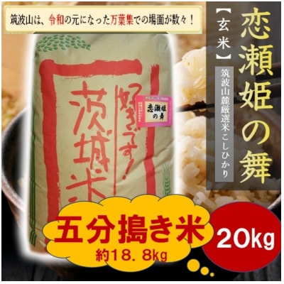 【玄米20kg⇒五分搗き米】筑波山麓厳選★検査1等米こしひかり【恋瀬姫の舞】令和7年産