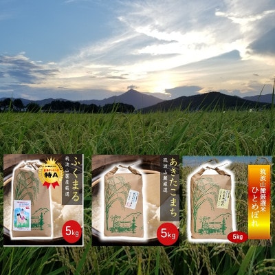 筑波山麓産 食べ比べ3種セット(あきたこまち・ひとめぼれ・ふくまる)各5kg 計15kg