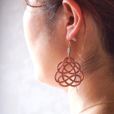 ピアス&ネックレス 桜 (あわじ結び) 草木染め ラタン