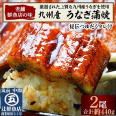 九州産うなぎ蒲焼 約220g&times;2尾 中間市老舗辻鮮魚店の秘伝タレ付(中間市)