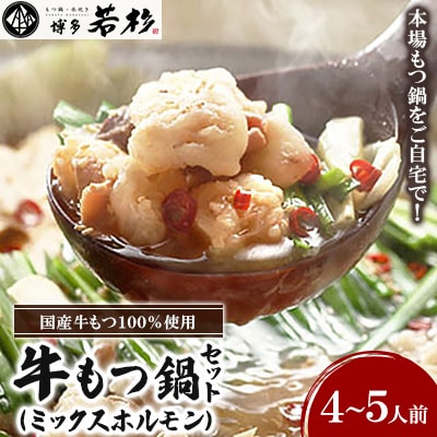 昭和56年創業! 博多若杉牛もつ鍋セット4~5人前(ミックスホルモン)