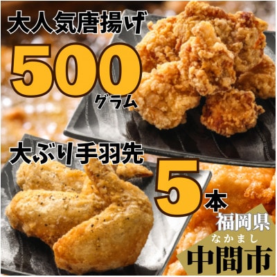 【福岡県】女性に大人気唐揚げ500g　大ぶり手羽先5本