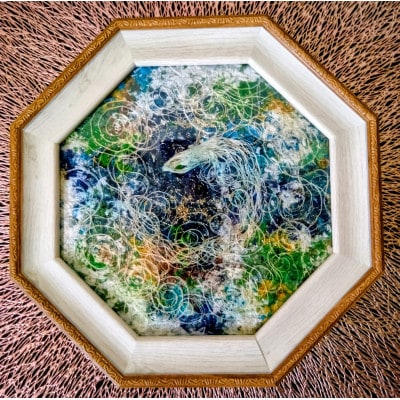 【さとふる限定】八角白蛇神糸絵 額縁サイズ19cm×19cm