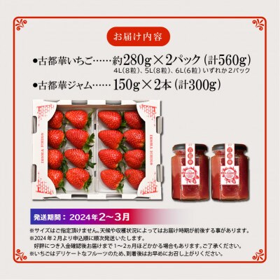 【2024年2月～3月順次発送】高級いちご「古都華」4L以上2パック&古都華ジャム2個