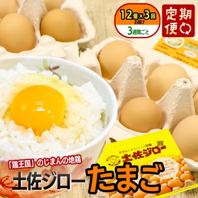 【定期便】土佐ジローたまご(12個入)×3回　約3週間毎に1回